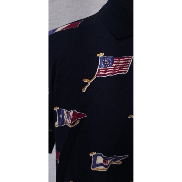 Round Tree & Yorke Mens XL Blue Flags Short Sleeve 4 Button Pullover Polo Shirt - Picture 5 of 12